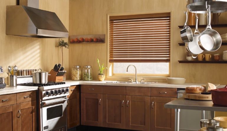 Houston kitchen faux wood blinds.